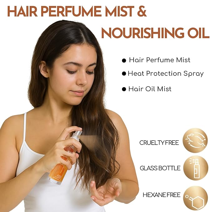 SLUJ Hair Perfume for Women - Hair Mist with Argan Oil & Bronze Shimmer, Lightweight Hair Oil Spray for Dry Hair, Heat Protection Spray for Hair, Long Lasting Hair Scent
