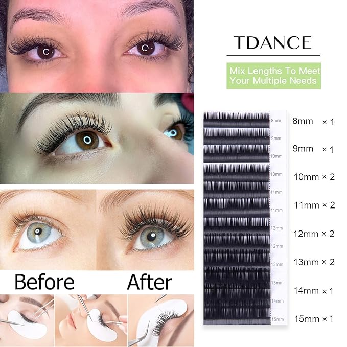 TDANCE Lash Extension Matte Black Eyelash Extension C CC D DD J B L Curl Volume & Classic Lash Extensions 0.03-0.18mm Thickness Professional Salon Use(0.15-D,8-15 mm)