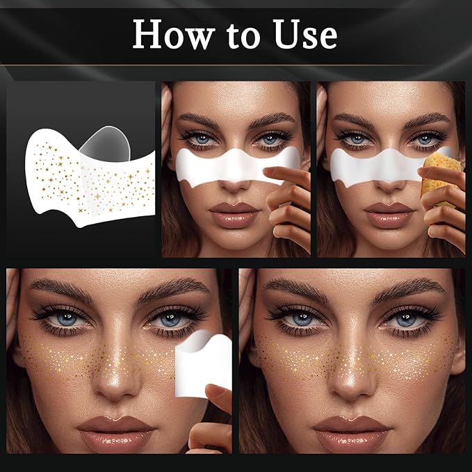 24 PCS Glitter Freckles Face Tattoos Face Glitter Makeup Speckles Patches, Halloween Tattoos Cosplay Party Makeup Accessories for Women Girl, Cosmetic Glitter for Face