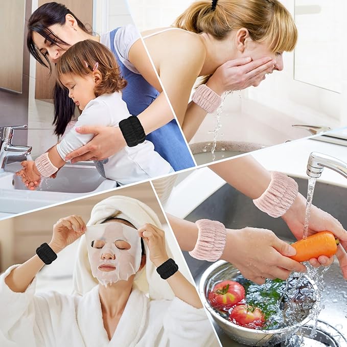 Darfukei Wrist Bands for Washing Face, 4pcs Spa Face Washing Wristbands, Microfiber Arm Wrist Towels, Absorbent Wash Wristbands for Woman Men, Prevent Water from Spilling Down Your Arms