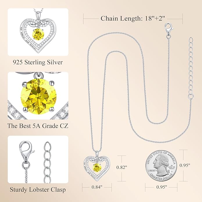 G&GEMSJEW Infinity Heart Birthstone Necklaces for Women, 925 Sterling Silver Jewelry, Pendant Heart Necklaces Birthday Anniversary Christmas Gift for Women Wife Mom Girlfriend Lady