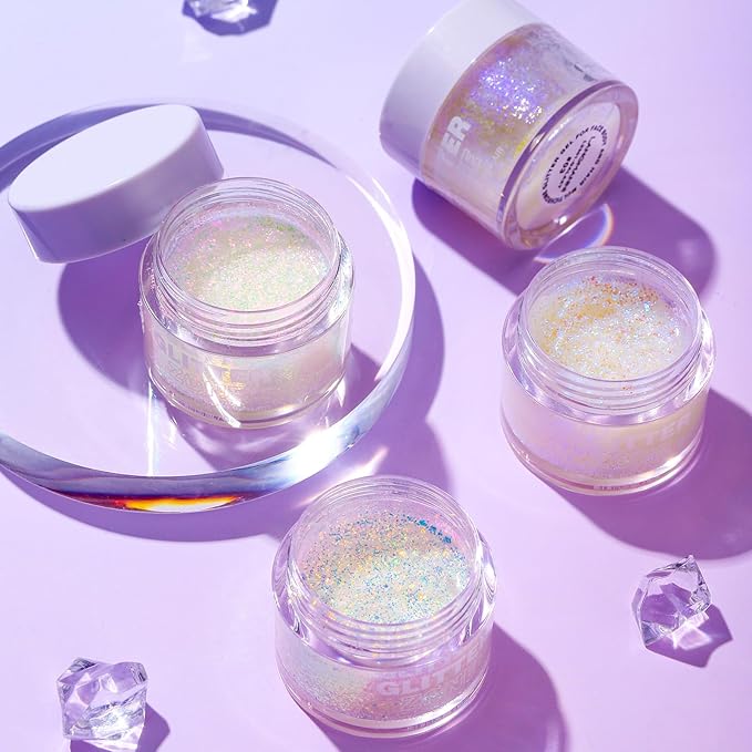 Holographic Body Glitter Gel - Cosmetic-Grade, Christmas Glitter Makeup for Face, Body, and Hair, Safe and Easy to Use, Perfect for Festivals Parties (05 Silver Fantasy)