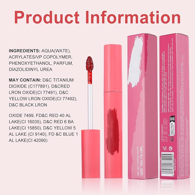 Lip Stain Peel Off - Long Wear Tattoo Lip Liner, Waterproof & Transfer-proof Peel Off Lip Stain with Matte Finish, Lip Tint For All Skin Types (Coral Red, 1 Count(Pack of 1))