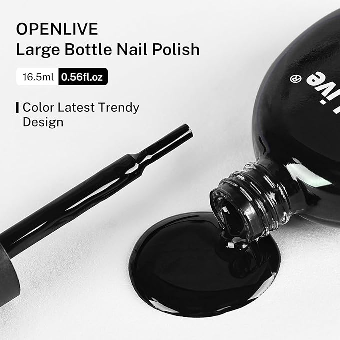 OpenLive 16.5ml Black Nail Polish Large Volume Quick Drying Nail Polish, Fast Drying and Long Lasting Color Nail Art DIY Home Manicure Gift for Women