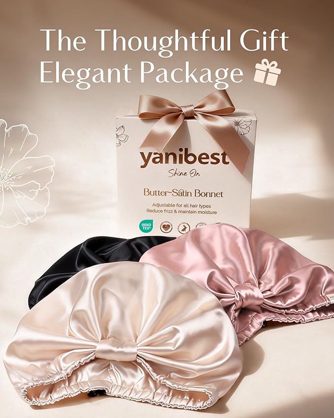 YANIBEST Adjustable Satin Bonnet for Sleeping with Elastic Band, Double Layer Hair Wrap for Natural Curly Hair, Reduce Frizz