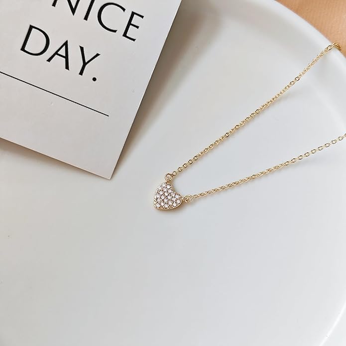 Luxval Diamond Pendant Gold Necklace for Women,Dainty 18k Gold Plated Choker Necklaces Simple Gold Jewelry Gifts for Women Girls
