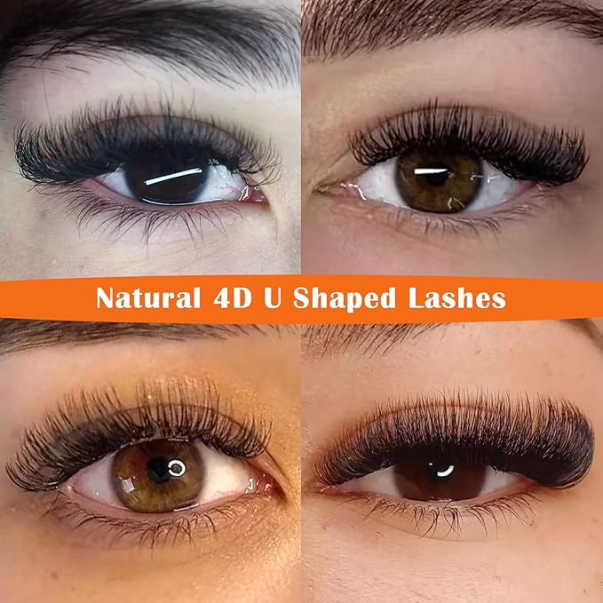 DeceMars 4D U Shaped Eyelash Extensions Supplies Easy Fans Russian Volume Crisscross Eyelashes Natural Soft YY Lash Extensions Handwoven Mesh Wispy Clusters Matte Black-0.07mm-C-8-15mm Mix
