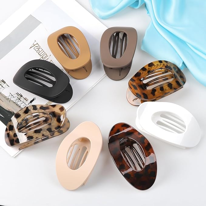 8PCS French Flat Hair Clips for Women Girl Matte Lay Flat Claw Clips Large Strong Hold Barrettes for Thick Thin Hair French Duckbill Styling Accessories for Daily Styling 