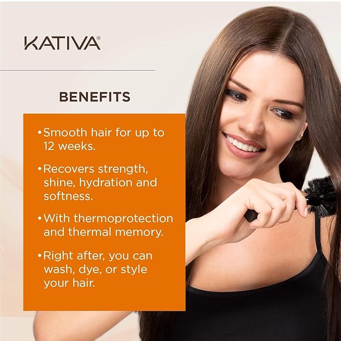 KATIVA Brazilian Keratin Straightening Kit, Shampoo Mask Conditioner + Potion 4 Heat Protectant Serum, Formaldehyde-Free Smoothing, Frizz Control, Hyaluronic Acid, Argan Oil, Vegan, Up to 12 Weeks