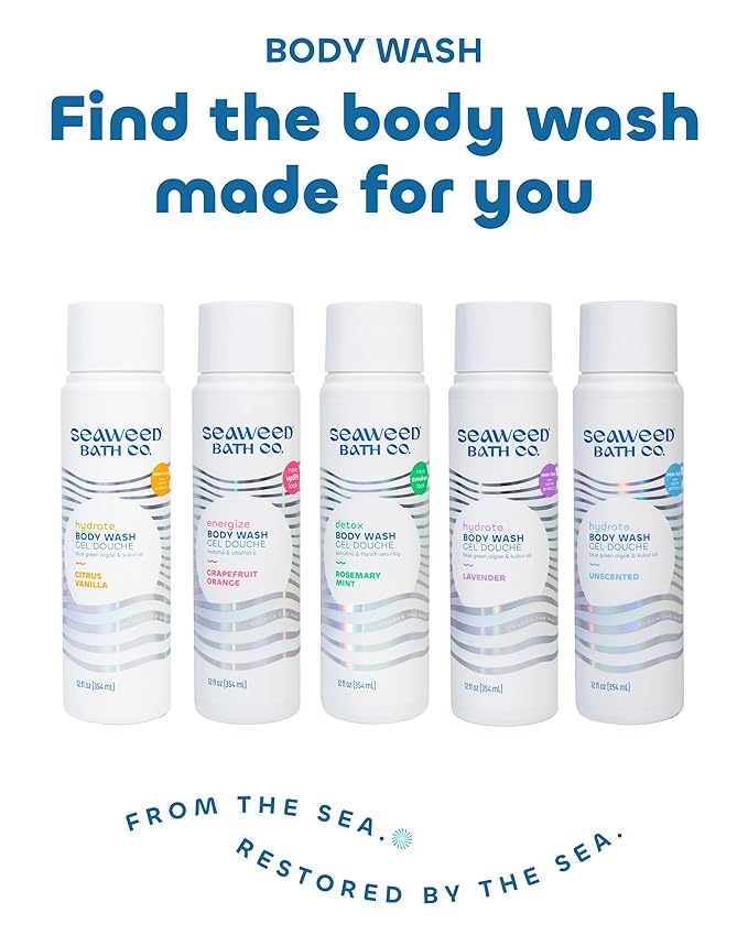 Seaweed Bath Co. Energize Body Wash, Grapefruit Orange Scent, 12 Ounce, Shower Gel for Men & Women, Vegan, Paraben Free, Sulfate Free, Cruelty Free