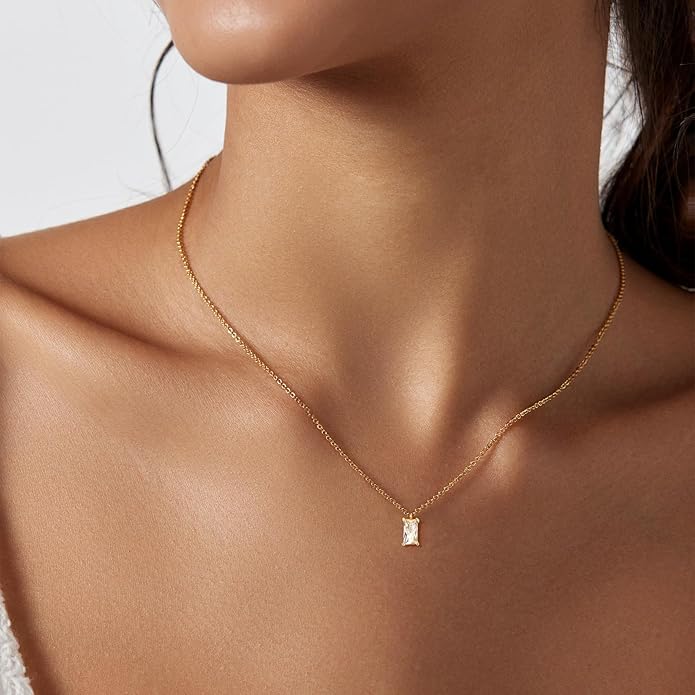 Luxval Diamond Pendant Gold Necklace for Women,Dainty 18k Gold Plated Choker Necklaces Simple Gold Jewelry Gifts for Women Girls