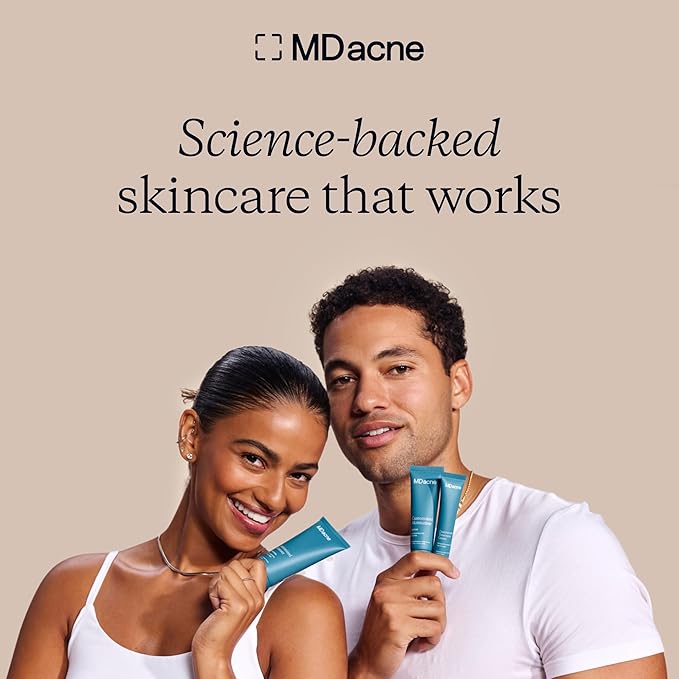 MDacne 3 Step Face Acne Treatment Kit, Benzoyl Peroxide Cream 2.5%, Salicylic Acid Cleanser, Niacinamide Moisturizer – Medicated Plant-Based Skincare for Adult & Teen Acne, 60 Day Kit