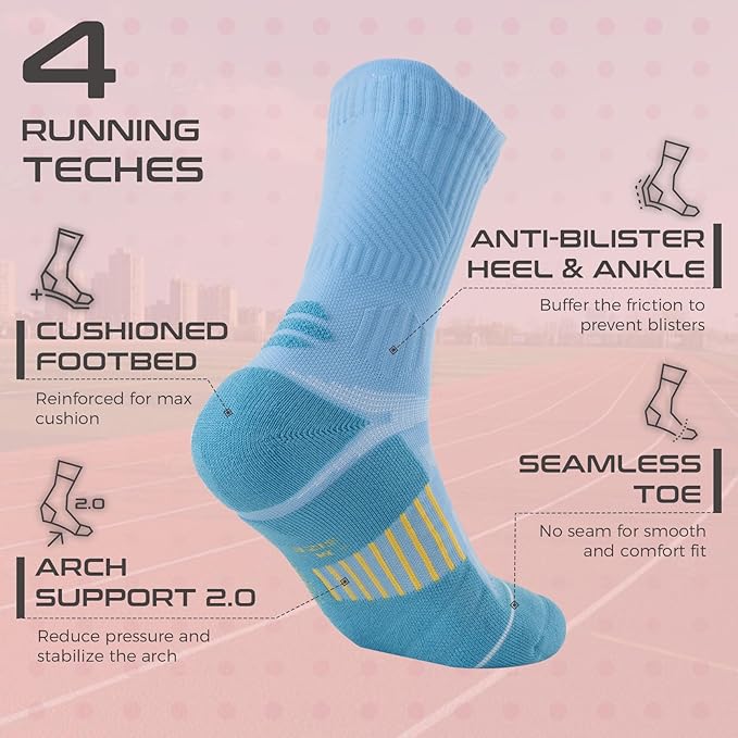Coolmax Compression Running Socks for Women 3 Pairs, Anti-Blister Moisture Wicking Boot Crew Cushion Athletic Workout Socks