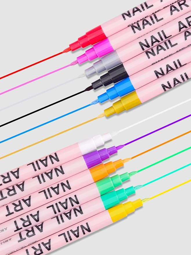 EBANKU 12 Colors Nail Art Pens Set, 3D 0.7MM Nail Polish Pens Quick-Drying Nail Art Acrylic Paint Nail Point Dotting Liner Pen Tools for Home & Salon Nail DIY