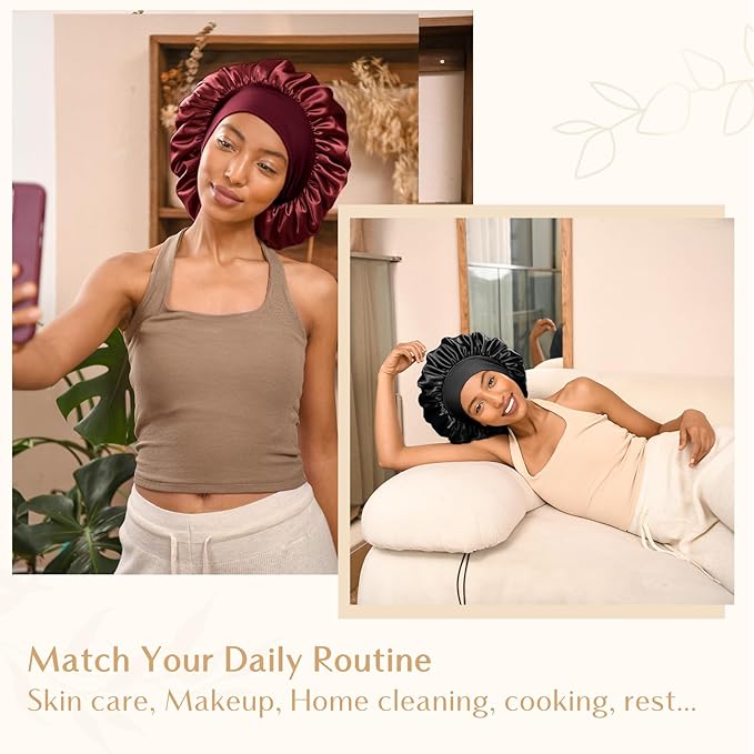 YANIBEST Silk Bonnet for Sleeping Women, Double Layer Hair Satin Bonnets with Elastic Band, Sleep Cap Curly Natural Hair