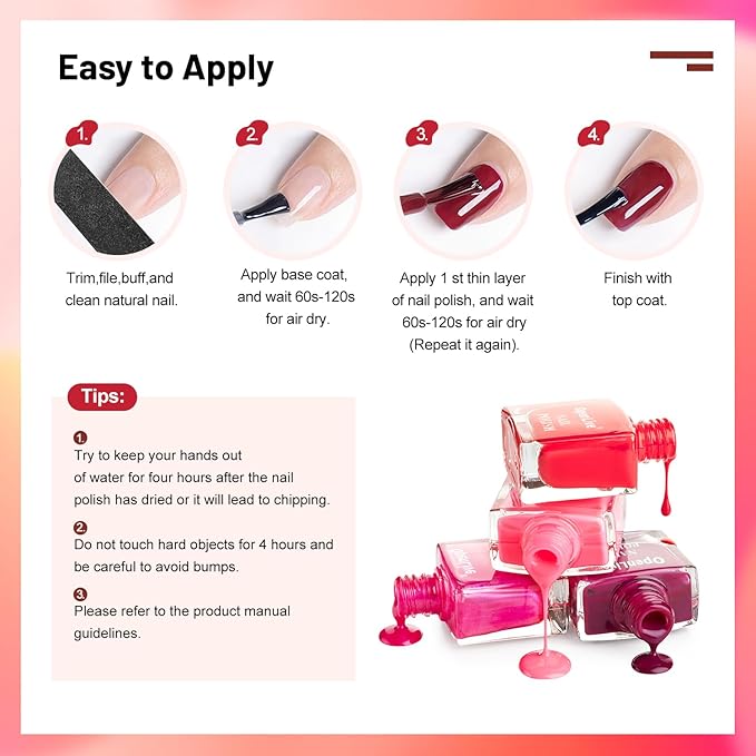 OpenLive 12 PCS Pink Nail Polish Set With 10 Colour Combo, 2 PCS Base and Top Coat, Fast Drying Long Lasting Nail Polish for Holiday Gift Giving
