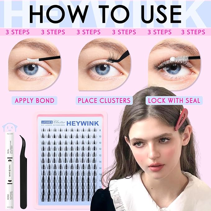 Fairy Lash Clusters Kit Manga Lash Clusters 8-18mm DIY Eyelash Extensions Kit Wet-Look Spiky Anime Individual Eyelashes Clusters with 0.05mm Ultra-Thin Invisible Lash Band by HEYWINK