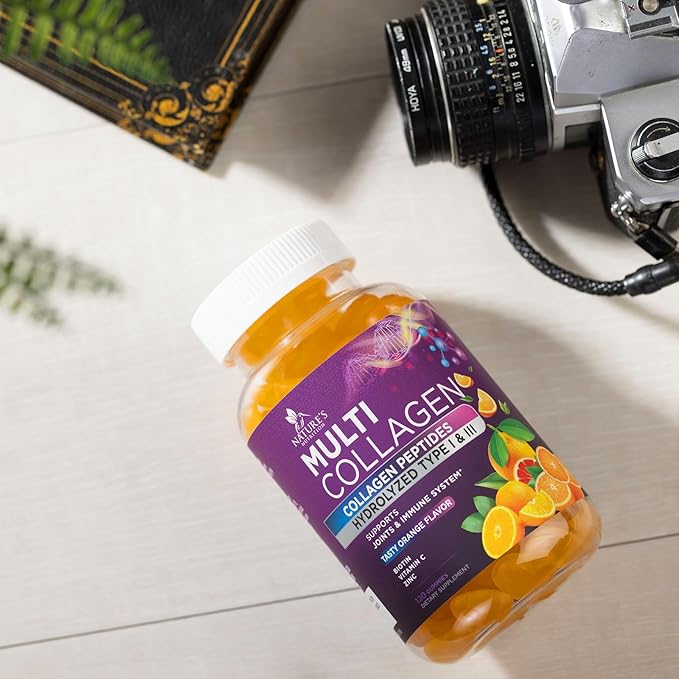 Collagen Gummies with 2500 mcg Biotin - Hydrolyzed Peptides Protein Type I & III Multi Collagen Supplement with Vitamin C & Zinc - Support for Hair, Skin, Nails, Tasty Orange Flavor - 120 Gummies