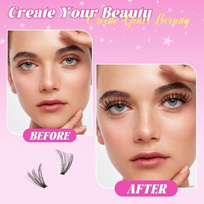 WLFRHD Lash Clusters Kit 320 Pcs DIY Individual Cluster Lashes D Curl Lash Extension Kit with Eyelash Bond and Seal, Remover, Tweezers Applicator for False Eyelash Cluster Kit(40D+50D, Mix9-16mm Kit)