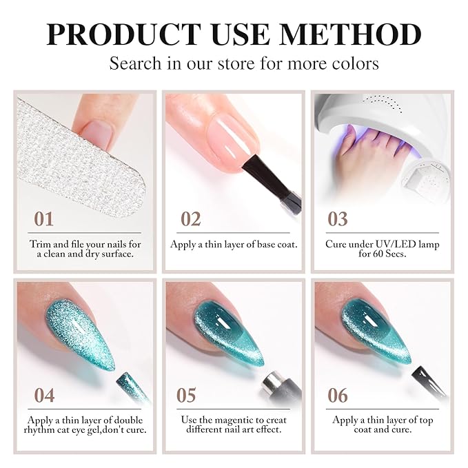 Double Rhythm 0.5 OZ Cat Eye Gel Polish with Magnet 15ML Holographic Glitter Shimmer Translucent Jelly Color Magnetic Nail Polish Salon DIY at Home (Green Pink-MC1214)