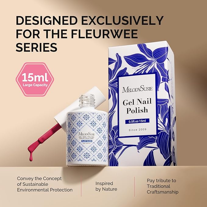 MelodySusie Fleurwee Plant Based Gel Nail Polish, Hema Free Raspberry Red Nail Polish, Soak Off UV LED Gel Polish Gift for Women 21 Non Toxic Long Lasting Nail Art Manicure Salon DIY at Home P22