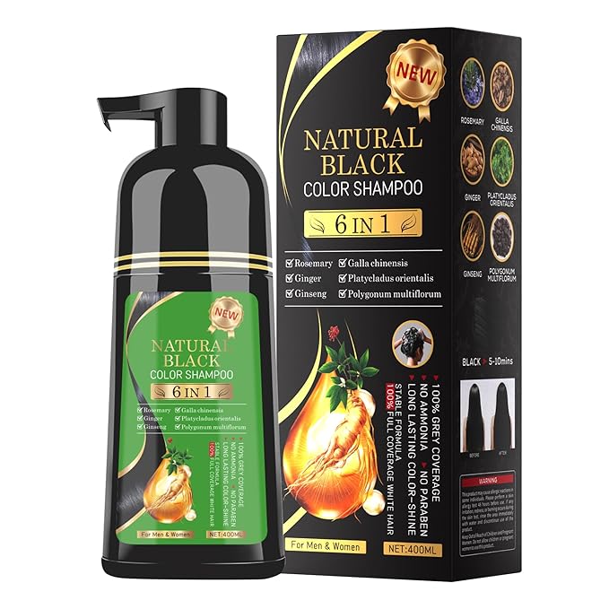 TWMINYUE Black Hair Dye Shampoo 6-in-1 Unisex Natural Herbal Formula, Hair Color Shampoo for Women&Man Long-Lasting Color for Grey Coverage Home & Salon (Natuarl Black)