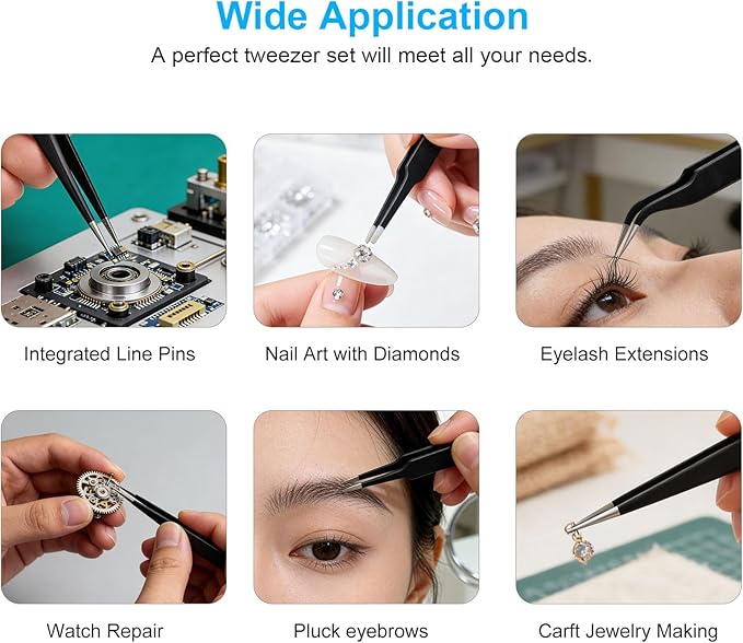 3PCS Precision Tweezers Set, Upgraded ESD high-end anti-static for Craft, Electronics, Soldering, Laboratory Work, Soldering, Model, Eyelash Extensions, Nail stickers, Jewelry-Making