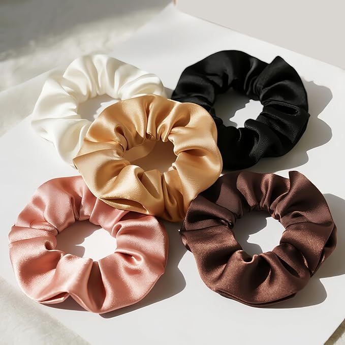 Silk Scrunchies for Women, 100% Mulberry Silk Hair Ties No Damage, Gentle No-Pull Elastic Ponytail Holders, 1Pc (Champagne Gold)