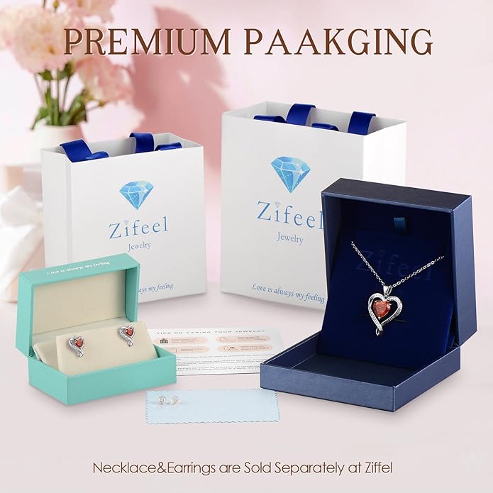 Zifeel Earrings for Women, S925 Sterling Silver Rose Gold Birthstone Heart Studs Earring for Girlfriend Wife, Anniversary Birthday Christmas Valentines Mothers Day Gifts Jewelry for Women Wife Her Mom