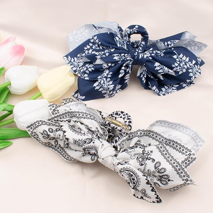 Bow Claw Hair Clips 2PCS Paisley Big Hair Bows for Women Butterfly Styling Large Hair Clips for Thick Hair for Girls Hair Accessories for Teens Gifts for Valentine's Day