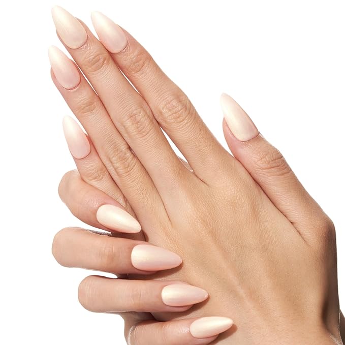 GLAMERMAID Press on Nails Medium Almond, Spring Handmade Shimmer White Pearl Gel Glue on Nail, Glossy Short Stiletto Reusable Pink Fake Nails Acrylic False Nails Manicure Kits for Women