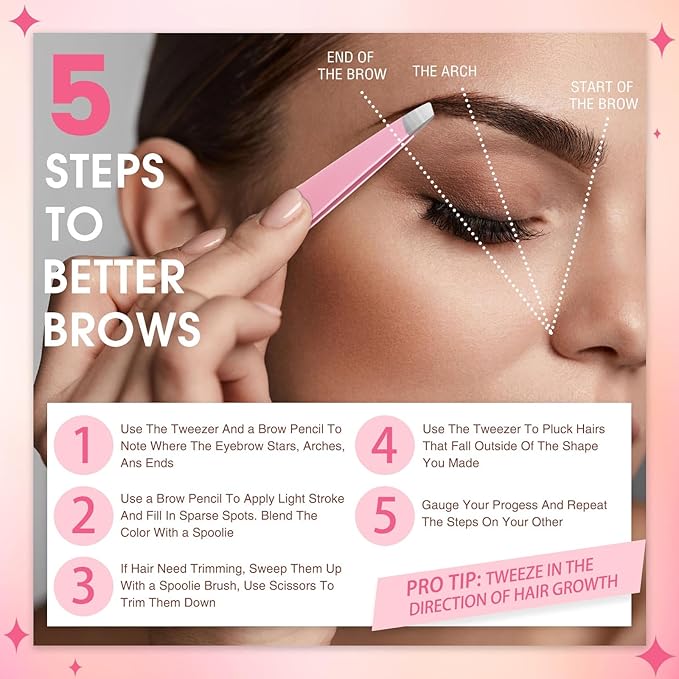 Mudder 12 Pcs Eyebrow Tweezers Set for Facial Hair Stainless Steel Slanted Tip Tweezers in Bulk for Men and Women (Pink)