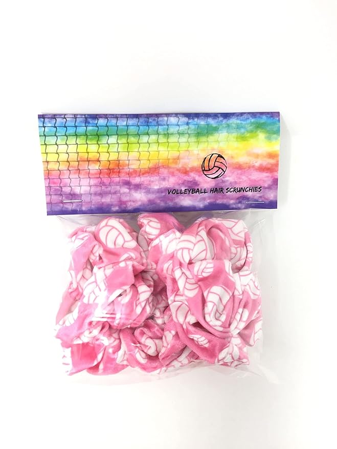 Volleyball Scrunchies, Velvet Hair Ties Headband Accessory, Set of 4 Pink