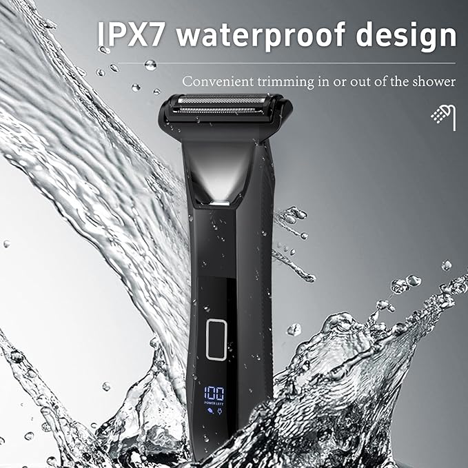 Beatslm Body Trimmer for Men, Groin & Body Hair Trimmer, Ball Foil Shaver, Nose Hair Clippers, 3 in 1 Men's Waterproof Wet/Dry Groomer with Travel Case &Travel Lock, LED Display, Black