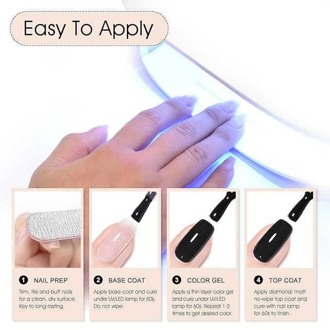 VENALISA Black Gel Nail Polish - Pure Color Soak Off UV Gel for DIY Home Manicure, Salon Nail Art - For Girls and Women