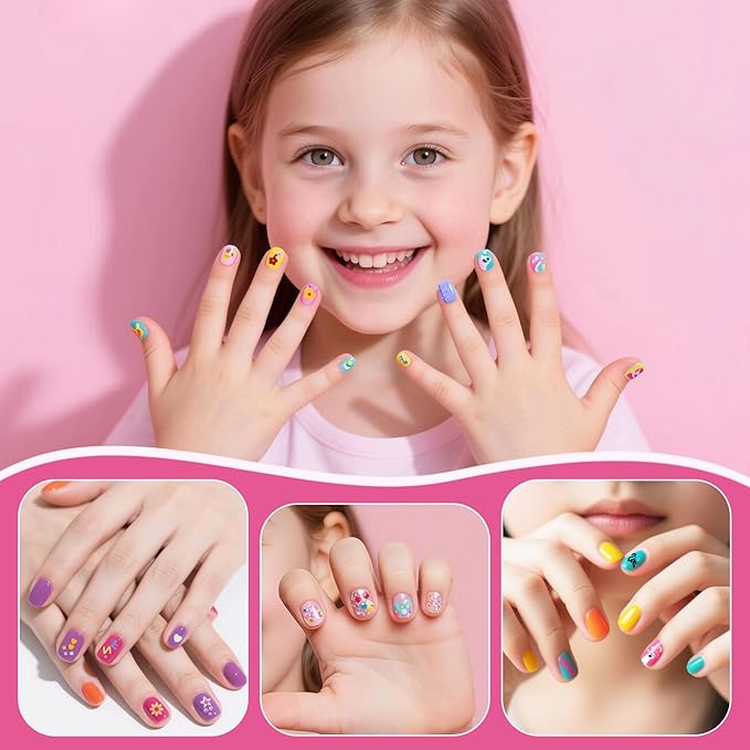 Tudaymol Nail Polish Set for Kids - Water-Based Peelable Polish-8 Colors with Glitter, Gems, Stickers, Pens, Tools, DIY Nail Art Kit, Non-Toxic Girl Toys Birthday Gift for Girls Ages 6 7 8 9 10 11 12