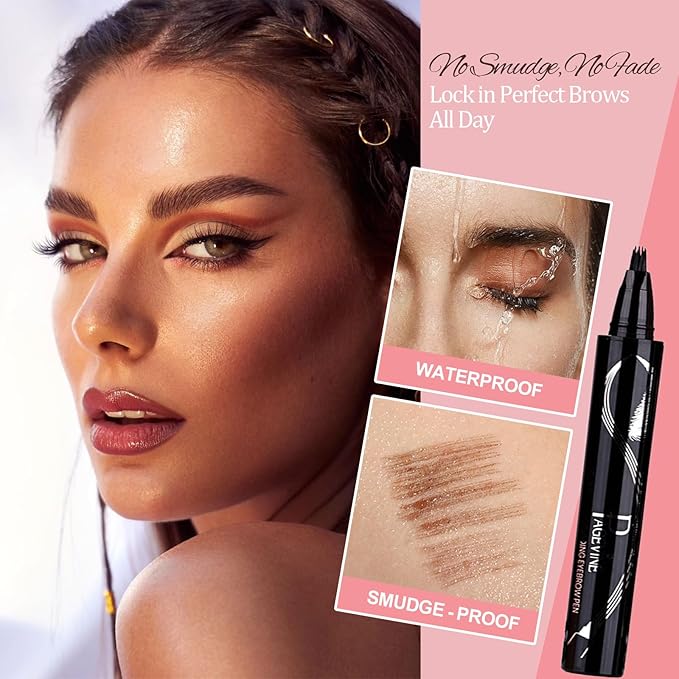 Eyebrow Pen, 3D Multi-Forked Eyebrow Pencils for Women, Waterproof Liquid Brow Pencil with Angled Brow Brush for Hair-Like Strokes, 24hrs Long Lasting Quick Dry Touch-Up Eyebrow Pen, Easy to Use- #04