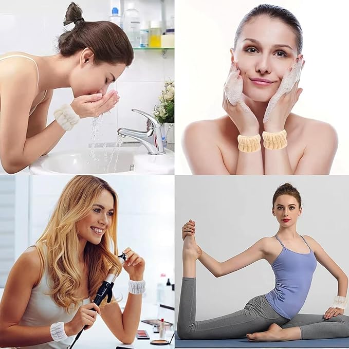 Amsomyin 12Pcs Microfiber Wrist Bands for Washing Face, Spa Face Wash Wristbands, Elastic and Highly Absorben, Not Easy to Get The Cuffs of Your Clothes Wet.