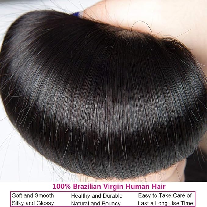 12A Straight Bundles Human Hair, Unprocessed Brazilian Virgin Weave 3 Bundles Human Hair Straight 20 22 24 Inch, 300g/Pack Double Weft Deals Human Hair Extensions