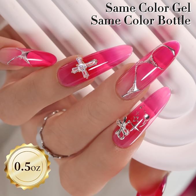 Double Rhythm 0.5 Oz Jelly Gel Polish Same Color Same Bottle Sheer Neutral Natural Light Milky Pastel 15ML Translucent Polish Art DIY at Home (Fuchsia Red-A1611)