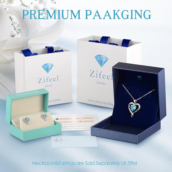 Zifeel Earrings for Women, S925 Sterling Silver Rose Gold Birthstone Heart Studs Earring for Girlfriend Wife, Anniversary Birthday Christmas Valentines Mothers Day Gifts Jewelry for Women Wife Her Mom