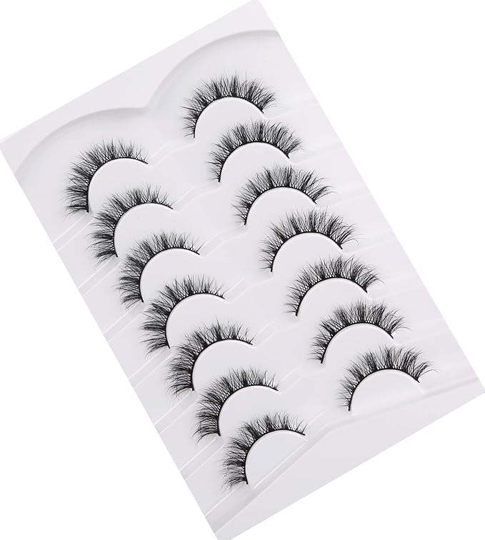 Pooplunch False Eyelashes Cat Eye Lashes Natural Cluster Extension Look Wispy Short Volume 8D Faux Mink Lashes Fake Eyelashes Strips 7 Pairs Pack