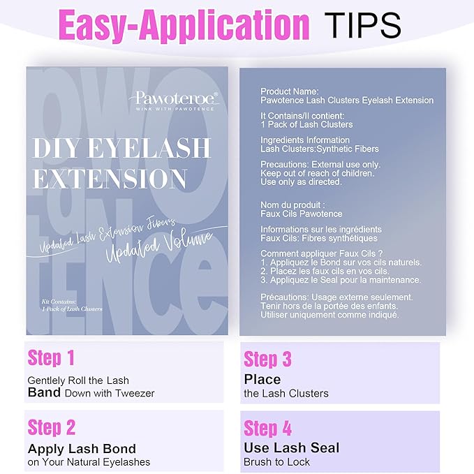 Pawotence Lash Clusters Wispy 9-16mm Individual Lashes Cluster Eyelash Extensions 192pcs Lash Extension DIY Soft Natural Eyelash Clusters with Thin Band