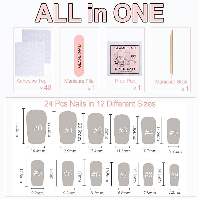 GLAMERMAID Rainbow Press on Nails Medium Square, Paint Color Ombre Nude Gel False Nals with Design, Colorful Glue on Nails Kit for Women, Colorful Reusable Stick on Acrylic Fake Nails Manicure Set