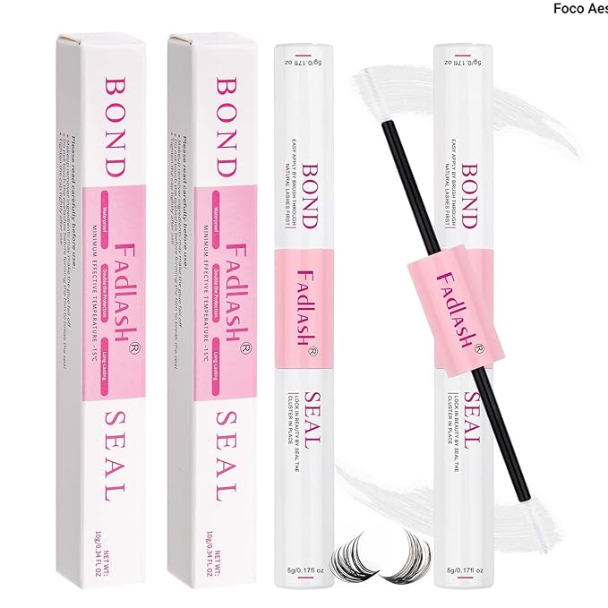 FADLASH Lash Bond and Seal Kit 2 Pcs Bond and Seal Lash Glue for Eyelash Clusters Waterproof Lash Clusters Glue Stong Hold Clear Long Lasting (10ml)