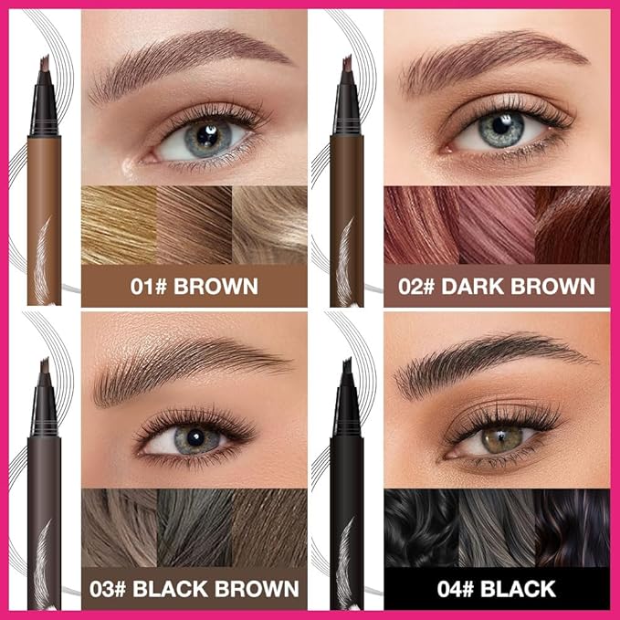 Kaely Microblading Eyebrow Pen with Multiple Fork Tips, Square Brush Magic Eyebrow Contouring Pen Waterproof, 3d Eye Brow Pencils for Women, Create Natural Hair-Like Brows, 104 Black