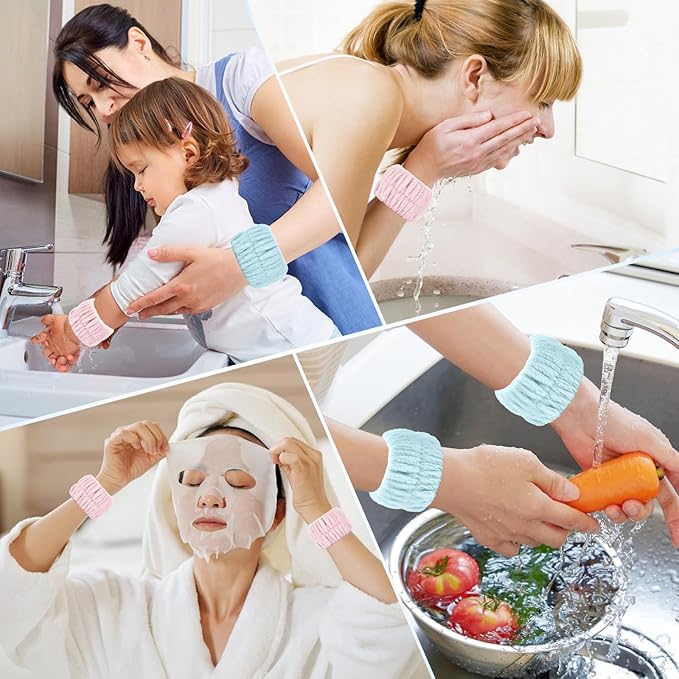 Darfukei Wrist Bands for Washing Face, 4pcs Spa Face Washing Wristbands, Microfiber Arm Wrist Towels, Absorbent Wash Wristbands for Woman Men, Prevent Water from Spilling Down Your Arms