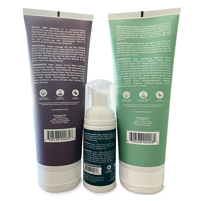 Shapiro MD Hair Growth Experts Natural Hair Kit for Thicker, Fuller, Healthier Looking Hair - Including Shampoo, Conditioner and Leave-In Daily Foam (1 Month Supply) | Hair Growth Experts, Thicker, Fuller