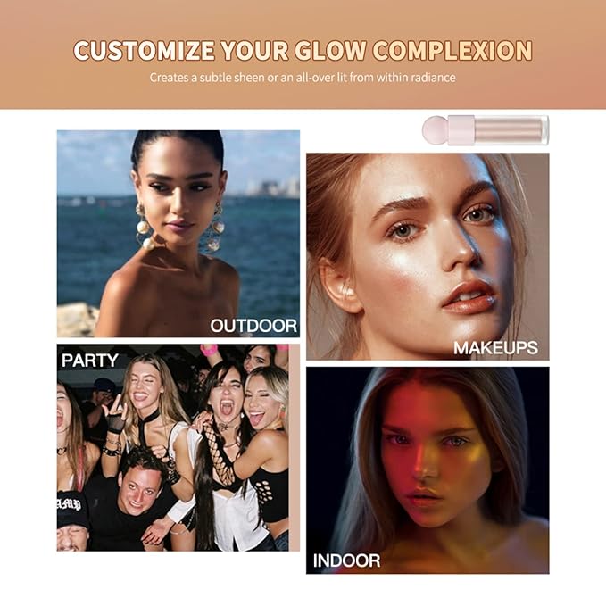 Liquid Highlighter Makeup Face Highlighters & Luminizers, Highlighters Makeup for Long Lasting Shimmer Natural Glow, Body Highlighter Easy to Apply with Cushion Applicator (#2 Starlight)