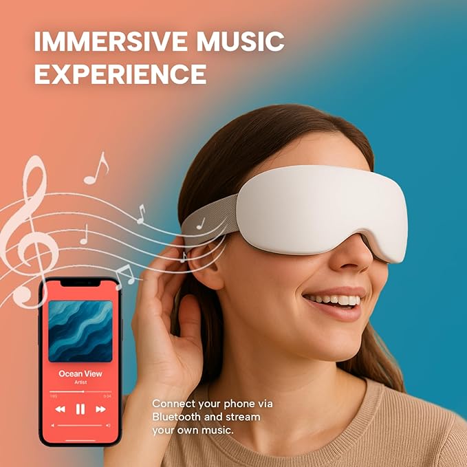 KS SHOP Eye Massager with Heat & Cooling | 12 Precision Massage Nodes | Bluetooth Music | 4 Massage Modes | 2400mAh Battery | Relaxation for Eye Strain, Dry Eyes, Stress & Headaches